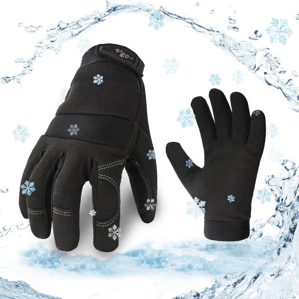 Vgo 1-Pair 32 or Above Lined Winter Warm Synthetic Leather Gloves,Cooler Gloves (Size L, Black, SL8270F)