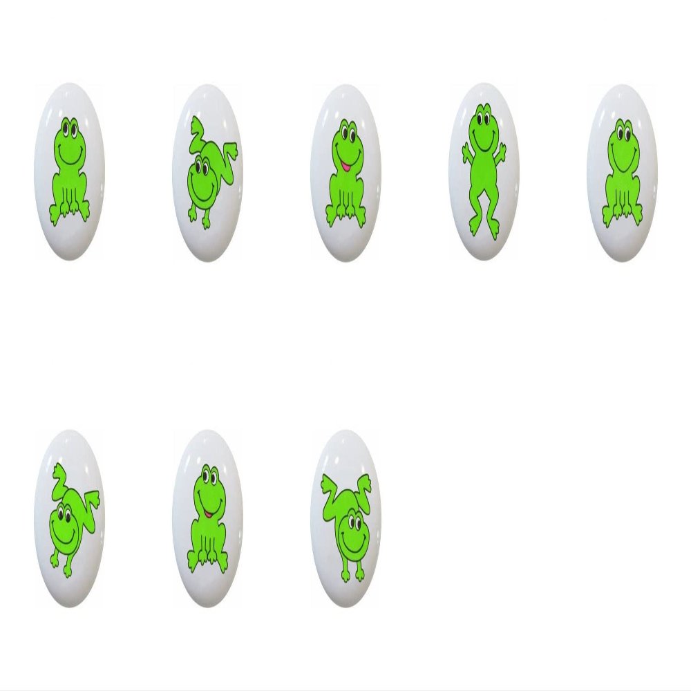 SET OF 8 KNOBS - Green Frogs - DECORATIVE Glossy CERAMIC Cupboard Cabinet PULLS Dresser Drawer KNOBS