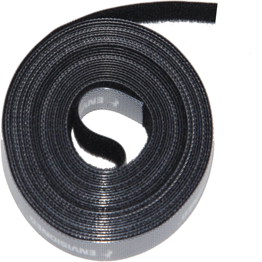 16ft x 1/2 inch Hook Loop Cable Ties Roll | ENVISIONED Multipurpose Fastening Reusable Straps | Cut-To-Length Self Gripping Fastener | Cable Management Tape (Black)