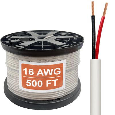 16 Gauge Wire (16 AWG) - 2 Conductor Stranded Copper Unshielded Cable - UL Listed 16/2 Home Electrical Wire - Low Voltage Up to 300V - CMP/CL3P Low Smoke Plenum Jacket - USA Made (500ft)