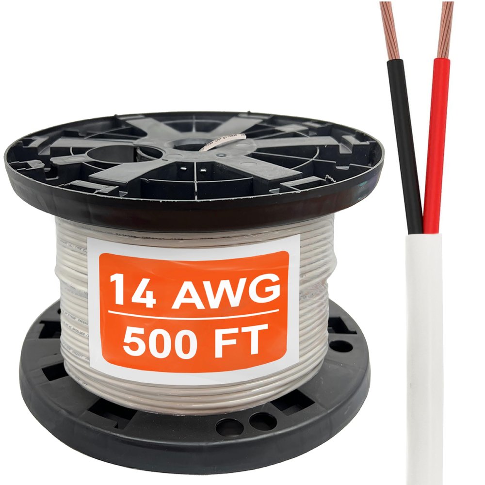 14 Gauge Wire (14 AWG) 2 Conductor Stranded Copper Unshielded Cable 14/2 Home Electrical Wire Low Voltage Up to 300V CMP/CL3P Low Smoke Plenum Jacket USA Made (500ft - White)