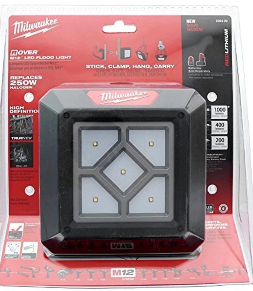 Milwaukee 2364-20 M12 Rover 12 Volt Lithium Ion 1,000 Lumen 250W Replacement Compact Flood Light