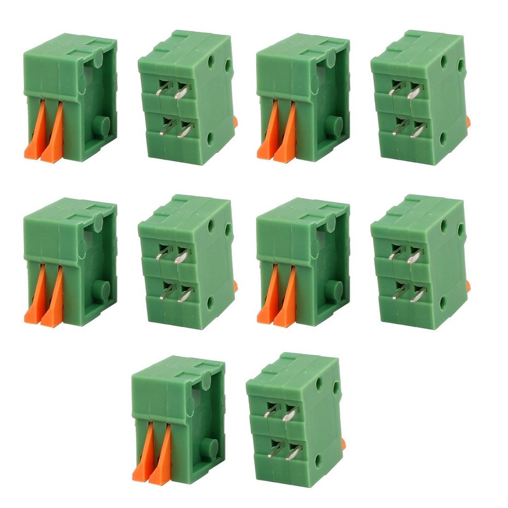 uxcell 10pcs KF141R 150V 2A 2.54mm Pitch 2P Green Spring Terminal Block