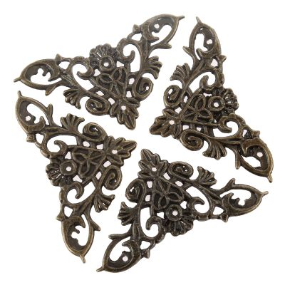 dophee 4Pcs Vintage Style Corner Protector Guards Floral Pattern Edge Cover Decoration Hardware for Wood Boxes Cabinet Photo Frame Jewelry Box Table Desk