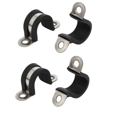 uxcell 16mm Dia Rubber Lined U Shaped 304 Stainless Steel Pipe Clip Hose Clamp 4pcs