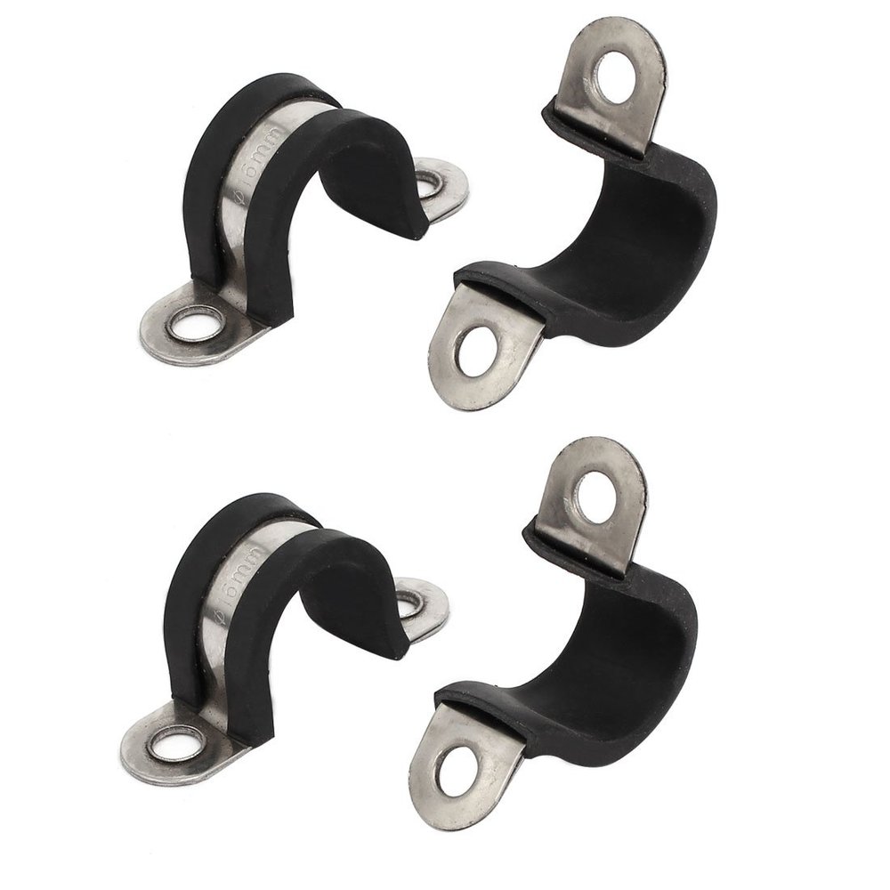 uxcell 16mm Dia Rubber Lined U Shaped 304 Stainless Steel Pipe Clip Hose Clamp 4pcs