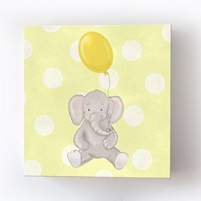 Whimsical Elephant Balloon Party Theme - Polka Dot Stretched Canvas Nursery Decor - Wall Art that Makes a Memorable Baby Gift Idea - Wooden Frame Construction - Ready to Hang 16X16