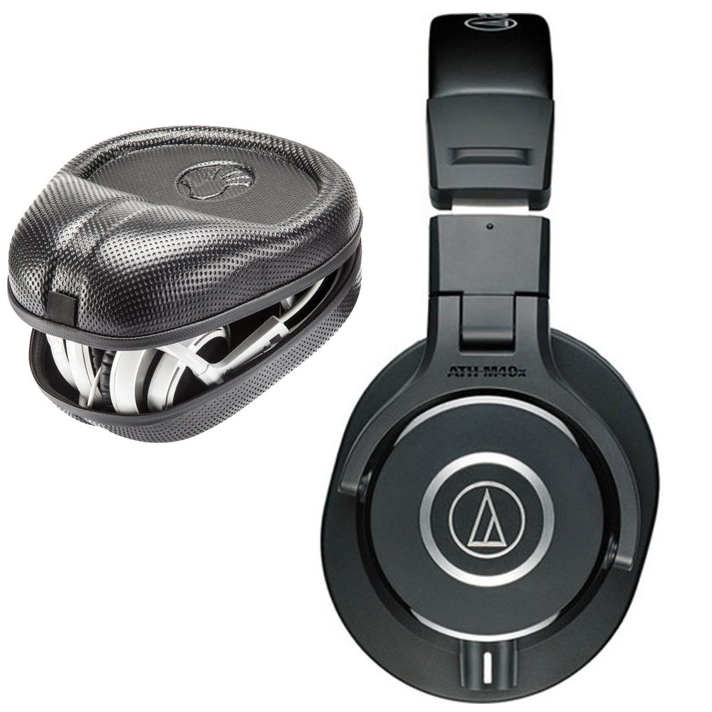 Audio-Technica ATH-M40x Monitor Headphones with SLAPPA SL-HP-07 Full Sized HardBody PRO Headphone Case