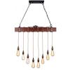 Farmhouse Pendant Lights Kitchen Island, Kitchen Light Fixtures, Rustic Dining Room Light Fixture with 8 E26 Bulb Sockets, Black Metal and Wood Beam Ceiling Pendant Light Fixtures, Hanging Lights view 4