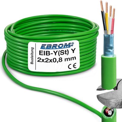 EIB Bus Cable EIB-Y (St) Y 2 x 2 x 0.8 mm Green Data Cable Installation Bus Cable Telecommunication Cable - 5/10/20/30/40/50/60/70/80/90 m or 100 m - from 5 m to 100 m