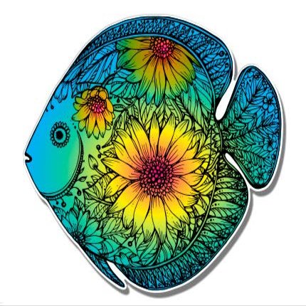 Colorful Fish Hand Drawn Pattern - 5" Vinyl Sticker - for Car Laptop I-Pad - Waterproof Decal