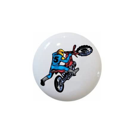 Design #05 - Motocross Dirt Bike Motorcycle - DECORATIVE Glossy CERAMIC Cupboard Cabinet PULLS Dresser Drawer KNOBS