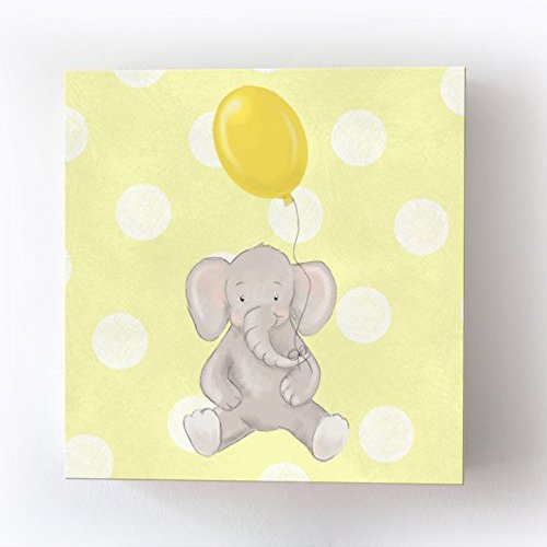 Whimsical Elephant Balloon Party Theme - Polka Dot Stretched Canvas Nursery Decor - Wall Art that Makes a Memorable Baby Gift Idea - Wooden Frame Construction - Ready to Hang 10X10