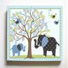 Whimsical Elephant & Lovebirds Garden - Checkerboard Stretched Canvas Nursery Decor - Wall Art that Makes a Memorable Baby Gift Idea - Wooden Frame Construction - Ready to Hang 8X10 view 1