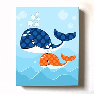 Under The Sea Ocean Theme - Stretched Canvas Nursery Wall Art Decor - Adorable Whale Design that Makes a Memorable Baby Gift Idea - Wooden Frame Construction - Ready to Hang 11X14