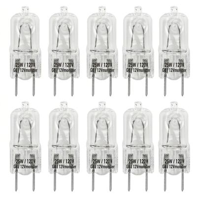 12Vmonster 10 Pack-G8 25W 120V Halogen Specialty Lighting Light Bulbs JCD Type 110v 130v 25 Watt T4 G8 Puck Lamp Microwave Oven Stove Top Kitchen Appliance Replacement Lighting Bi Pin Clear Lens