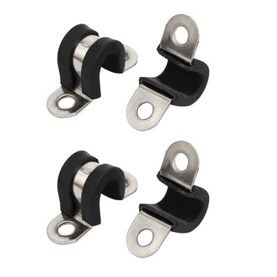 uxcell 8mm Dia Rubber Lined U Shaped 304 Stainless Steel Pipe Clip Hose Clamp 4pcs