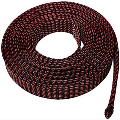 100 FT 1/2" 13mm Black Red Expandable Wire Cable Braided Sleeving Sheathing Loom Tubing US