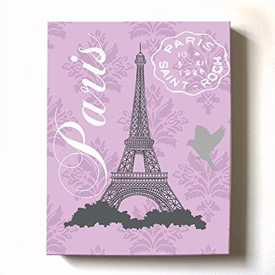 Modern Paris Eiffel Tower - Unique Paisley & Lovebirds Stretched Canvas Nursery Decor - Wall Art that Makes a Memorable Baby Gift - Wooden Frame Construction - Ready to Hang 11X14