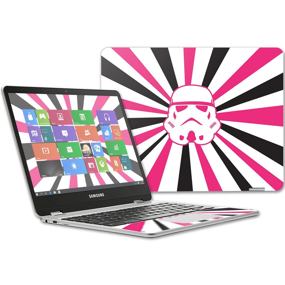 MightySkins Skin Compatible with Samsung Chromebook Plus 12.3"(2017 - Pink Star Rays | Protective, Durable, and Unique Vinyl wrap Cover | Easy to Apply, Remove, and Change Styles | Made in The USA