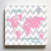 Dr Seuss, Personalized Canvas Nursery Chevron World Map, Customized Baby Name Wall Art Decor, Unique Educational Painting, Memorable Boys & Girls Gift, Giclee Print Stretched on Wood Frame 16X20 view 1