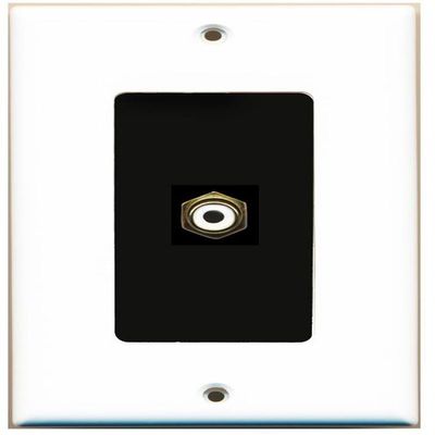 RiteAV - 1 RCA White for Subwoofer Audio Port Wall Plate Decorative - White & Black - Bracket Included