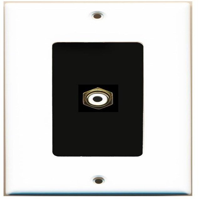 RiteAV - 1 RCA White for Subwoofer Audio Port Wall Plate Decorative - White & Black - Bracket Included