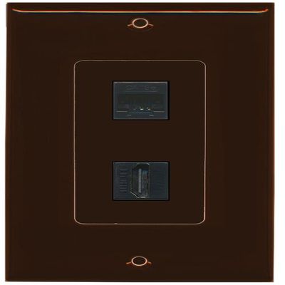 RiteAV - 1 Cat5e Ethernet and 1 HDMI Decorative Wall Plate - Brown - Bracket Included
