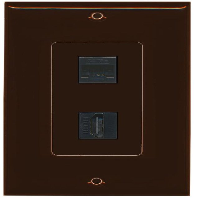 RiteAV - 1 Cat5e Ethernet and 1 HDMI Decorative Wall Plate - Brown - Bracket Included