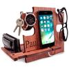 Personalized Docking Station Nightstand Organizer Accessories Essentials Holder Smartphone Support Phone Stand, 5th Traditional for Husband for Men (Mahogany) view 1