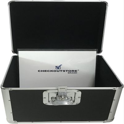 CheckOutStore Black Aluminum 12" LP Vinyl Record Storage Box (Holds Up to 100 Records)