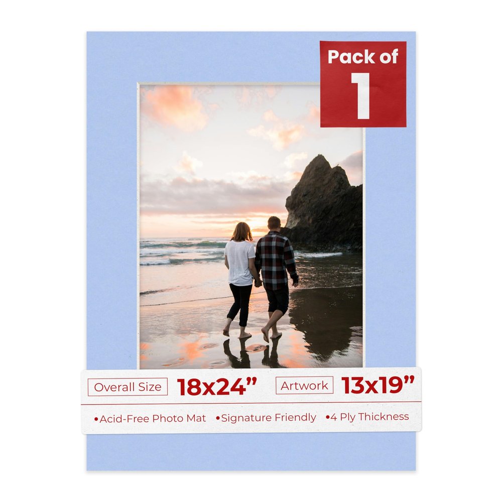 13x19 Mat for 18x24 Frame - Precut Mat Board Acid-Free Show Kit with Backing Board, and Clear Bags Baby Blue 13x19 Photo Matte Made to Fit a 18x24 Picture Frame Matboard for Framing, Pack of 1 Mat
