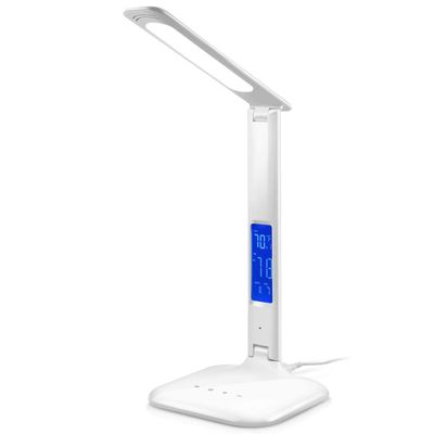 INNOKA UL Certified 180 Degree Adjustable LED Desk Lamp, Table Lamp with 3 Color Temperatures, 5-level Dimmer, Built in LCD Display Temperature, Clock, Calendar with 5V USB Charging Port