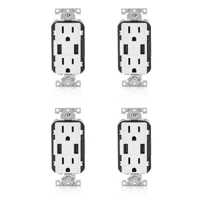 Leviton R02-T5632-0BW 15 Amp White USB & Receptacle Combination Outlet