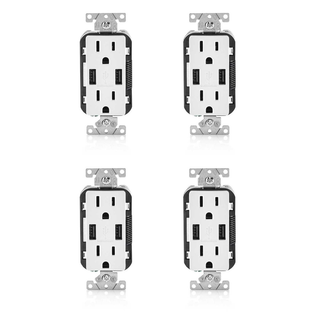 Leviton R02-T5632-0BW 15 Amp White USB & Receptacle Combination Outlet