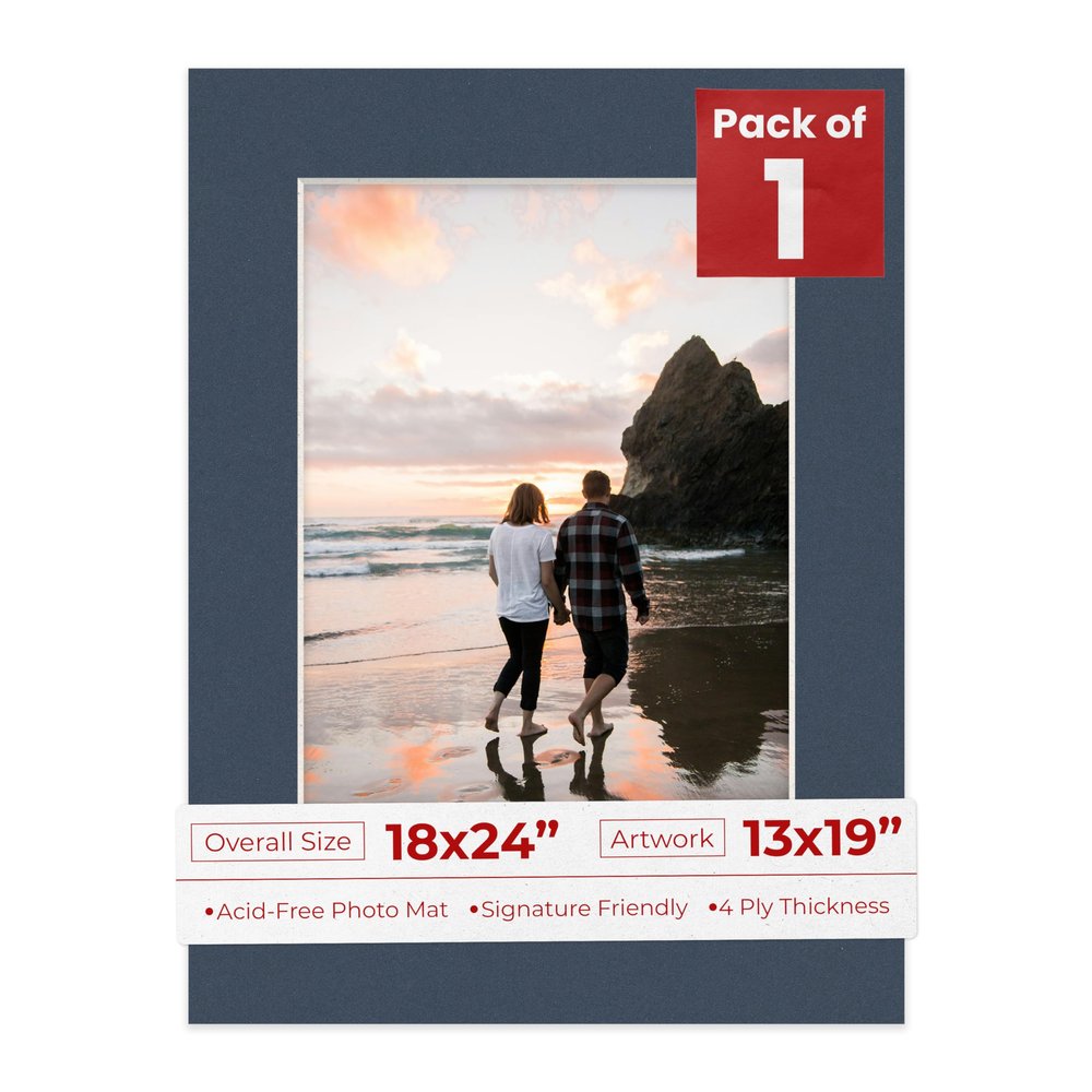 13x19 Mat for 18x24 Frame - Precut Mat Board Acid-Free Show Kit with Backing Board, and Clear Bags Navy 13x19 Photo Matte Made to Fit a 18x24 Picture Frame Matboard for Framing, Pack of 1 Mat