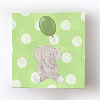 Whimsical Elephant Balloon Party Theme - Polka Dot Stretched Canvas Nursery Decor - Wall Art that Makes a Memorable Baby Gift Idea - Wooden Frame Construction - Ready to Hang 16X16