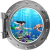 12 inch Porthole Window Wall Sticker Mermaid and Sea Turtle 1 Silver Port Scape Decal Ocean Fantasy Tropical Reef Sea Life Kids Room Decor Peel and Stick Vinyl view 1