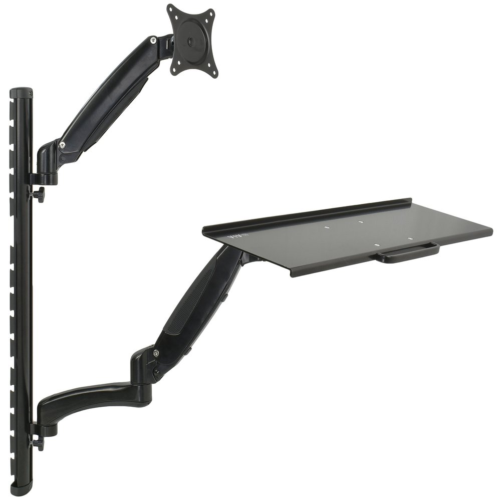 VIVO Black Sit-Stand Wall Mount Counterbalance Height Adjustable Monitor and Keyboard Workstation for Screens up to 27 inches STAND-SIT1K