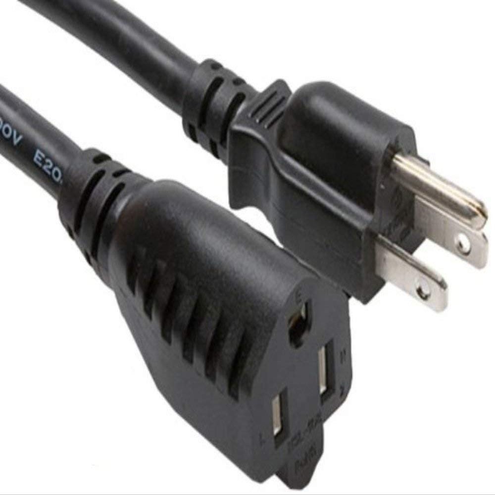 ACL 1 Feet NEMA 5-15P to NEMA 5-15R Power Extension Cord, 125 Volts/13 Amp, 16 AWG, Black, 2 Pack