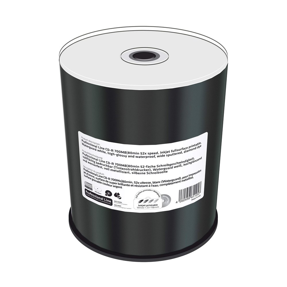 100-Pak WATERGUARD & Glossy White Inkjet Hub DIAMONDSILVER 52X 80-Min CD-R's by MediaRange