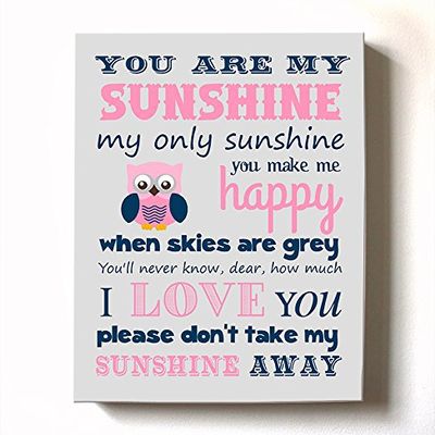 Adorable You are My Sunshine Bedtime Story Rhyme - Woodland Owl Design - Stretched Canvas Nursery Wall Art Decor - Baby Gift idea - Wooden Frame Construction - Ready to Hang 10X12