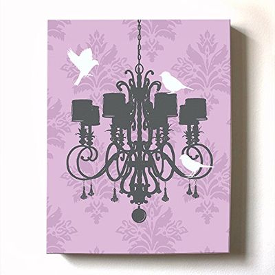 Modern Paris Shabby Chic Chandelier - Paisley & Lovebirds Stretched Canvas Nursery Decor - Wall Art that Makes a Memorable Baby Gift - Wooden Frame Construction - Ready to Hang 24X30