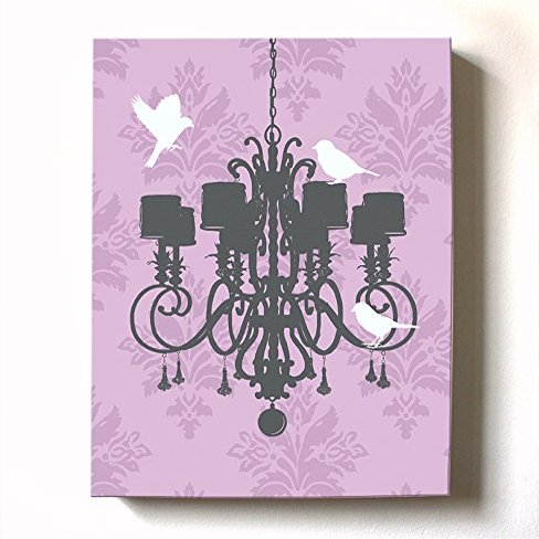 Modern Paris Shabby Chic Chandelier - Paisley & Lovebirds Stretched Canvas Nursery Decor - Wall Art that Makes a Memorable Baby Gift - Wooden Frame Construction - Ready to Hang 24X30