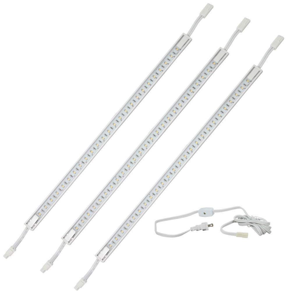 H. Bowes 3 x 16 LED Strip Kit - White Cover with Warm White Light (3,000k) - Under Cabinet Furniture 120v/110v - Dimmable - Line Voltage - Professional Grade Electrician