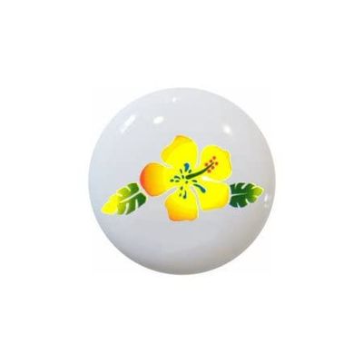 Design #8 Yellow Hibiscus Flower - Hawaiian Flip Flops and Hibiscus Flowers - DECORATIVE Glossy CERAMIC Cupboard Cabinet PULLS Dresser Drawer KNOBS