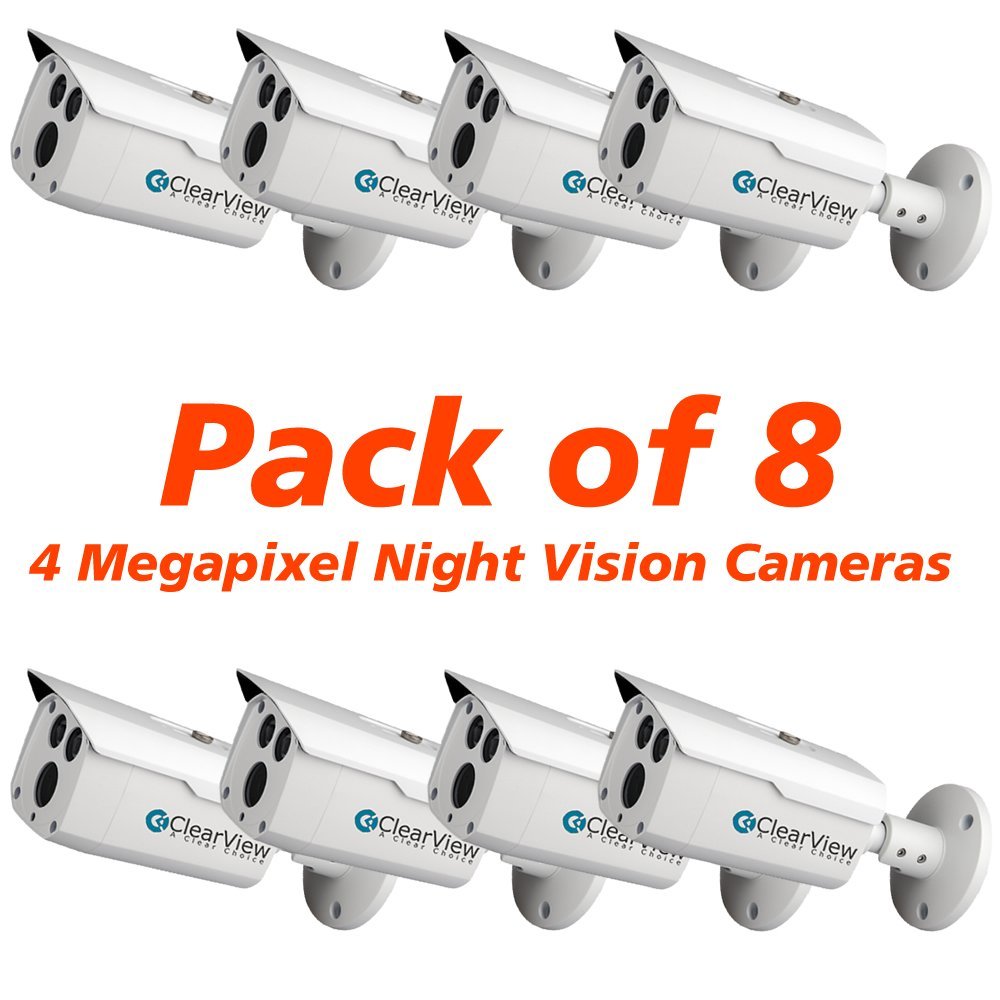 4 Megapixel Bullet 3.6mm 265' Night Vision Smart IR WDR (8 Camera Pack)