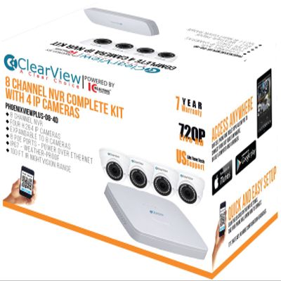 8 Cameras (4 Cams 2.0 MP & 4 Cam 1.3 MP) IP Complete Kit with PhoenixPlus08 NVR Kit