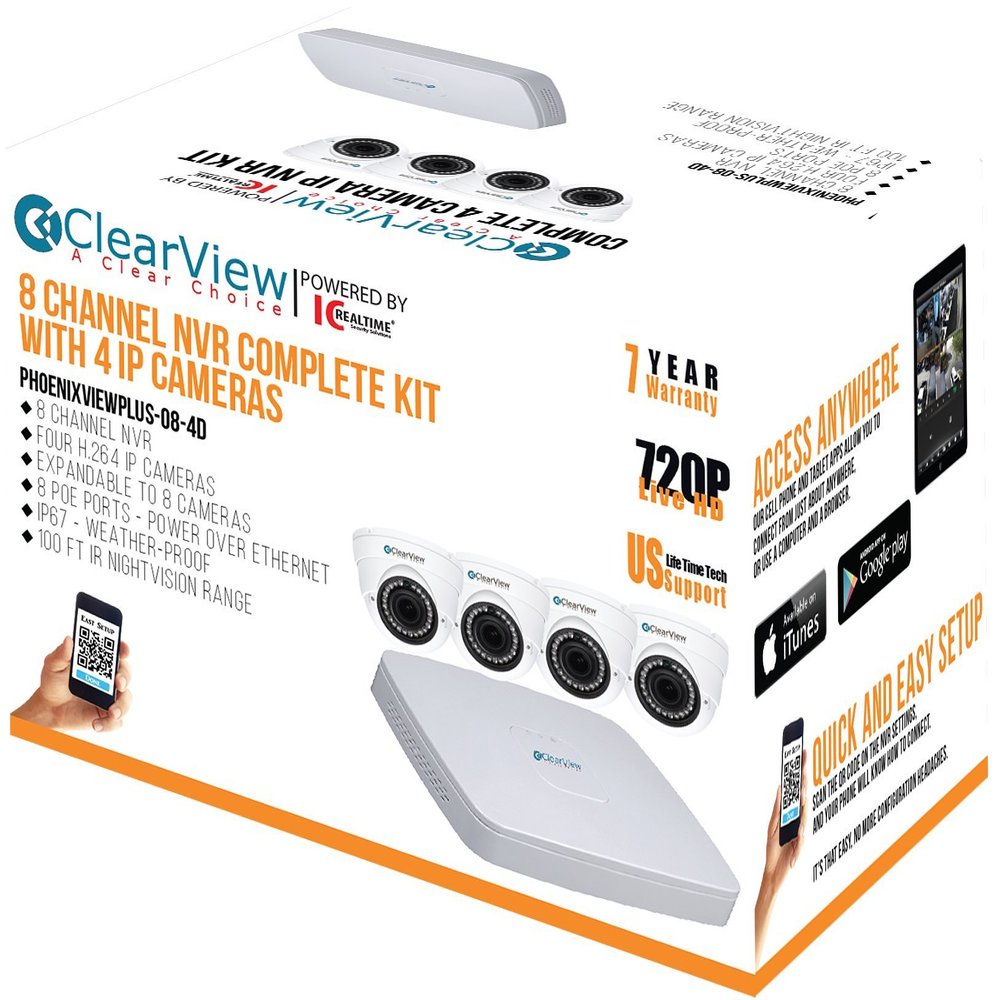 8 Cameras (4 Cams 2.0 MP & 4 Cam 1.3 MP) IP Complete Kit with PhoenixPlus08 NVR Kit