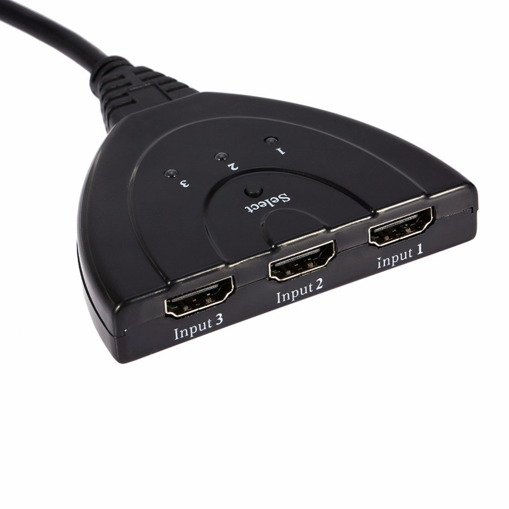 HDMI Switch 3 Port with 1080P Fixed 3FT Pigtail Cable Supports 3D, HD Audio